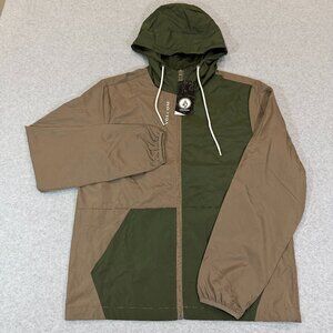 Volcom Karlin Colorblock Hooded Windbreaker Jacket Men's Small Green Brown NWT